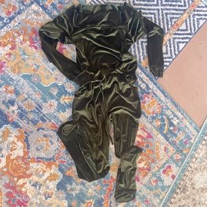 Green VELVET Long Sleeve Romper